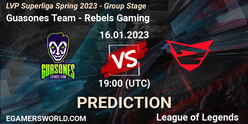 Prognose für das Spiel Guasones Team VS Rebels Gaming. 16.01.2023 at 19:00. LoL - LVP Superliga Spring 2023 - Group Stage
