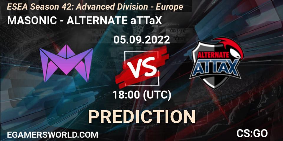 Prognose für das Spiel MASONIC VS ALTERNATE aTTaX. 05.09.2022 at 18:00. Counter-Strike (CS2) - ESEA Season 42: Advanced Division - Europe