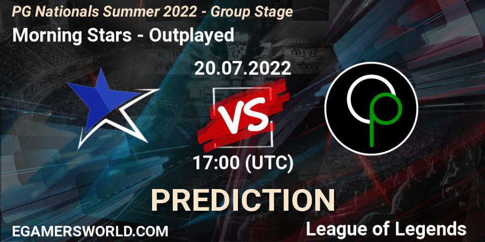 Prognose für das Spiel Morning Stars VS Outplayed. 20.07.2022 at 17:00. LoL - PG Nationals Summer 2022 - Group Stage