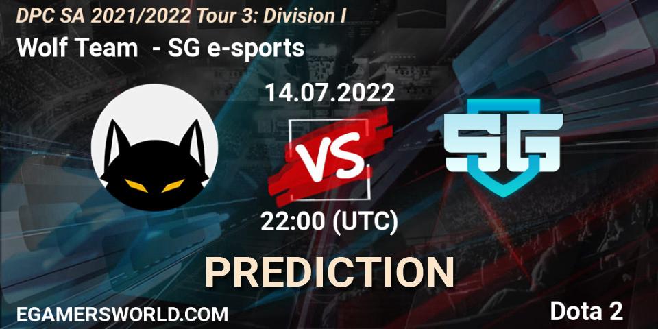 Prognose für das Spiel Wolf Team VS SG e-sports. 14.07.22. Dota 2 - DPC SA 2021/2022 Tour 3: Division I