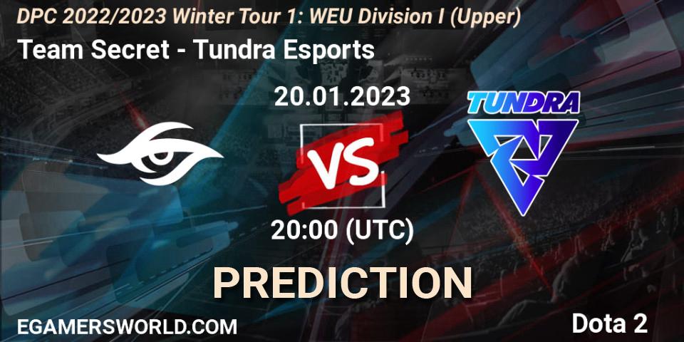 Prognose für das Spiel Team Secret VS Tundra Esports. 20.01.2023 at 19:55. Dota 2 - DPC 2022/2023 Winter Tour 1: WEU Division I (Upper)