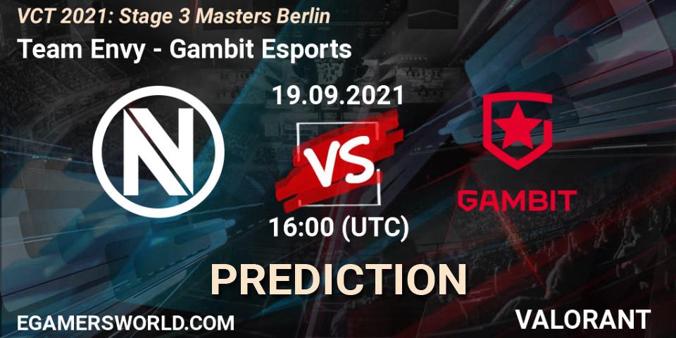 Prognose für das Spiel Team Envy VS Gambit Esports. 19.09.2021 at 16:00. VALORANT - VCT 2021: Stage 3 Masters Berlin