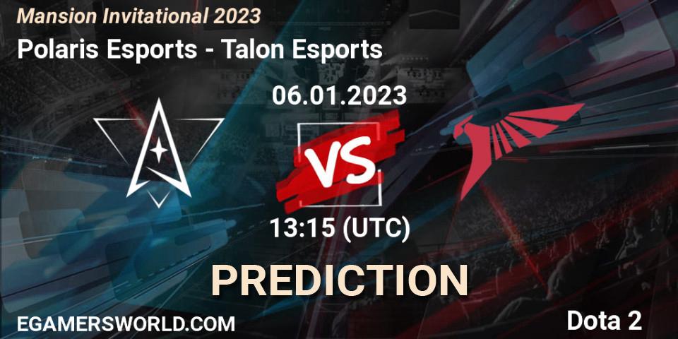 Prognose für das Spiel Polaris Esports VS Talon Esports. 07.01.2023 at 09:00. Dota 2 - Mansion Invitational 2023