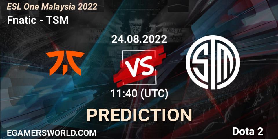 Prognose für das Spiel Fnatic VS TSM. 24.08.22. Dota 2 - ESL One Malaysia 2022