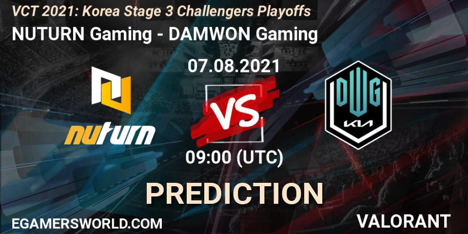 Prognose für das Spiel NUTURN Gaming VS DAMWON Gaming. 07.08.2021 at 11:00. VALORANT - VCT 2021: Korea Stage 3 Challengers Playoffs