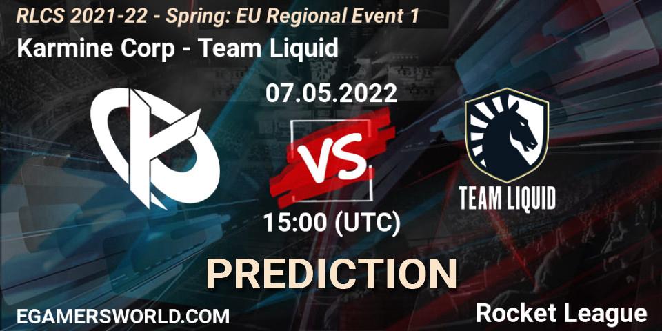 Prognose für das Spiel Karmine Corp VS Team Liquid. 07.05.22. Rocket League - RLCS 2021-22 - Spring: EU Regional Event 1