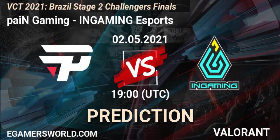 Prognose für das Spiel paiN Gaming VS INGAMING Esports. 02.05.2021 at 19:00. VALORANT - VCT 2021: Brazil Stage 2 Challengers Finals