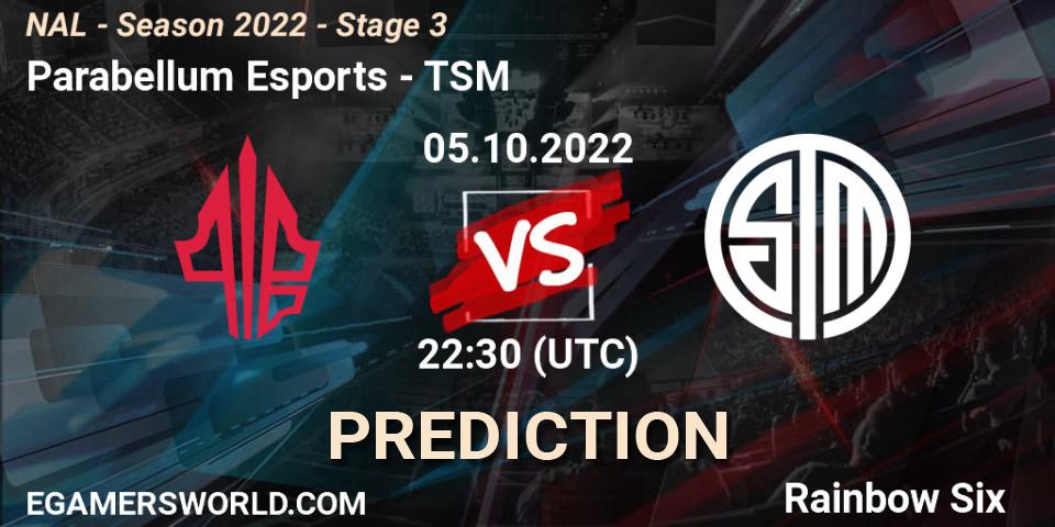 Prognose für das Spiel Parabellum Esports VS TSM. 05.10.22. Rainbow Six - NAL - Season 2022 - Stage 3