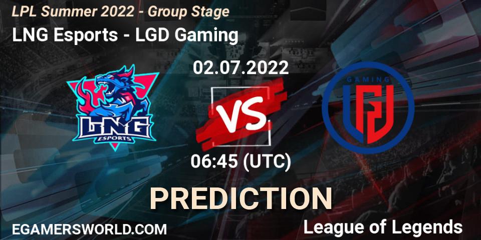 Prognose für das Spiel LNG Esports VS LGD Gaming. 02.07.22. LoL - LPL Summer 2022 - Group Stage