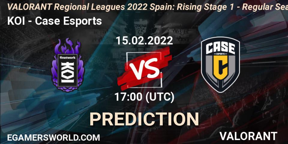 Prognose für das Spiel KOI VS Case Esports. 15.02.2022 at 17:00. VALORANT - VALORANT Regional Leagues 2022 Spain: Rising Stage 1 - Regular Season