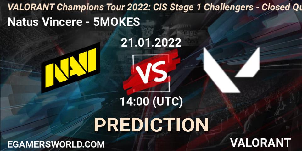Prognose für das Spiel Natus Vincere VS 5MOKES. 21.01.2022 at 14:00. VALORANT - VCT 2022: CIS Stage 1 Challengers - Closed Qualifier 2