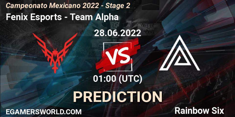 Prognose für das Spiel Fenix Esports VS Team Alpha. 28.06.2022 at 00:00. Rainbow Six - Campeonato Mexicano 2022 - Stage 2