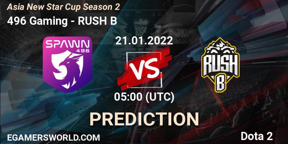 Prognose für das Spiel 496 Gaming VS RUSH B. 21.01.22. Dota 2 - Asia New Star Cup Season 2