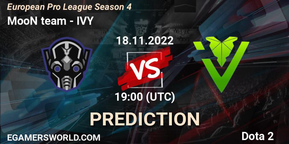 Prognose für das Spiel MooN team VS IVY. 18.11.22. Dota 2 - European Pro League Season 4