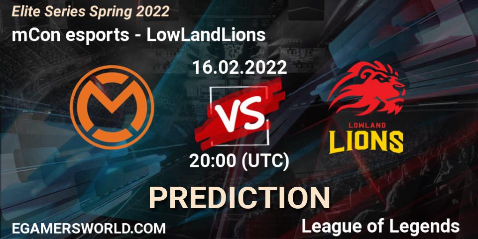 Prognose für das Spiel mCon esports VS LowLandLions. 16.02.2022 at 20:00. LoL - Elite Series Spring 2022