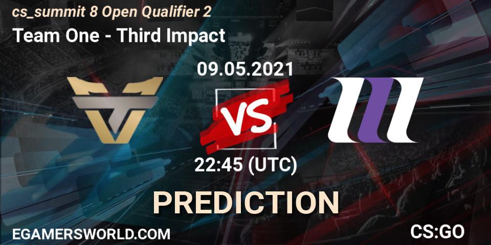 Prognose für das Spiel Team One VS Third Impact. 09.05.2021 at 22:45. Counter-Strike (CS2) - cs_summit 8 Open Qualifier 2