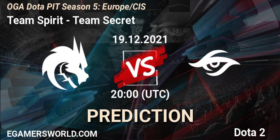 Prognose für das Spiel Team Spirit VS Team Secret. 19.12.21. Dota 2 - OGA Dota PIT Season 5: Europe/CIS