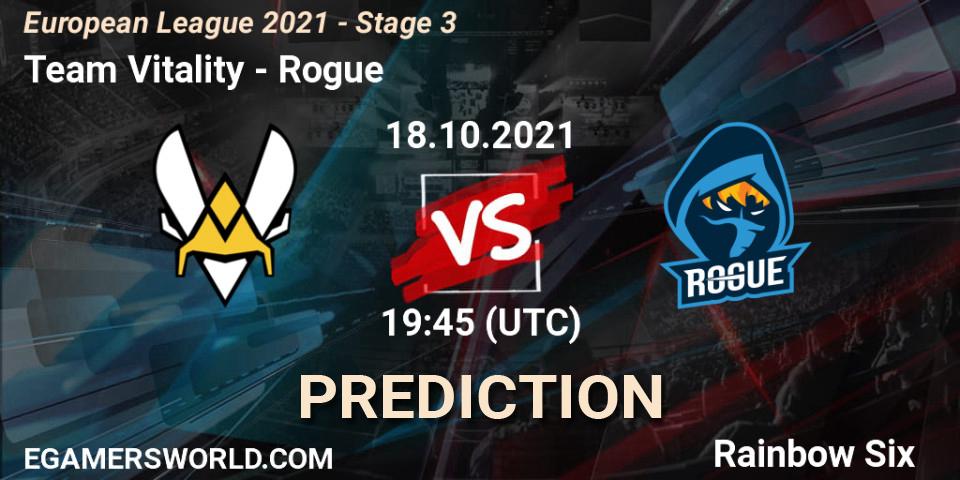 Prognose für das Spiel Team Vitality VS Rogue. 21.10.21. Rainbow Six - European League 2021 - Stage 3