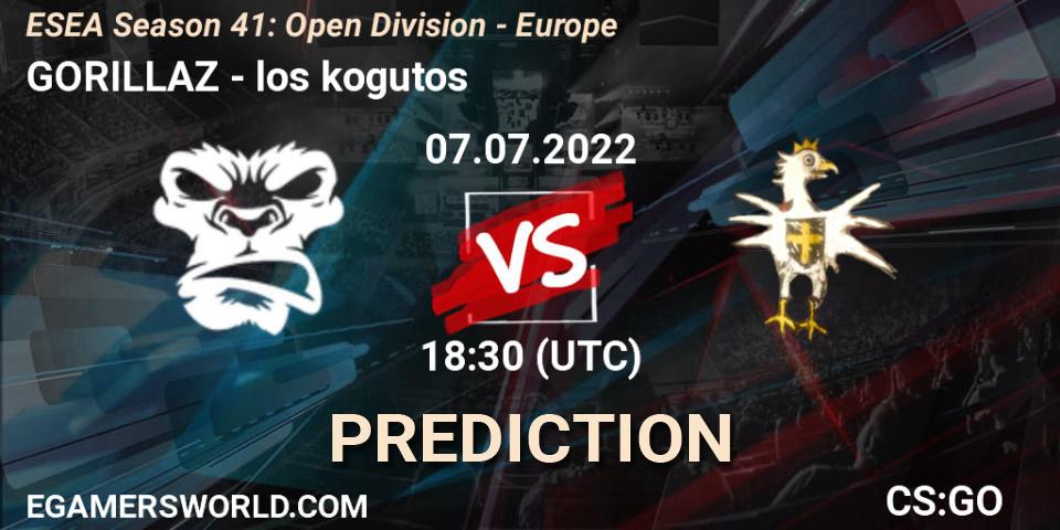 Prognose für das Spiel GORILLAZ VS los kogutos. 11.07.2022 at 15:00. Counter-Strike (CS2) - ESEA Season 41: Open Division - Europe