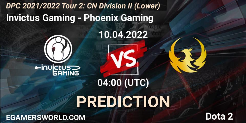 Prognose für das Spiel Invictus Gaming VS Phoenix Gaming. 15.04.22. Dota 2 - DPC 2021/2022 Tour 2: CN Division II (Lower)