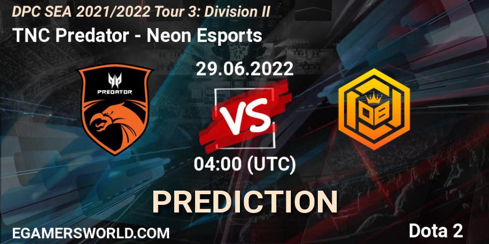 Prognose für das Spiel TNC Predator VS Neon Esports. 29.06.2022 at 04:00. Dota 2 - DPC SEA 2021/2022 Tour 3: Division II
