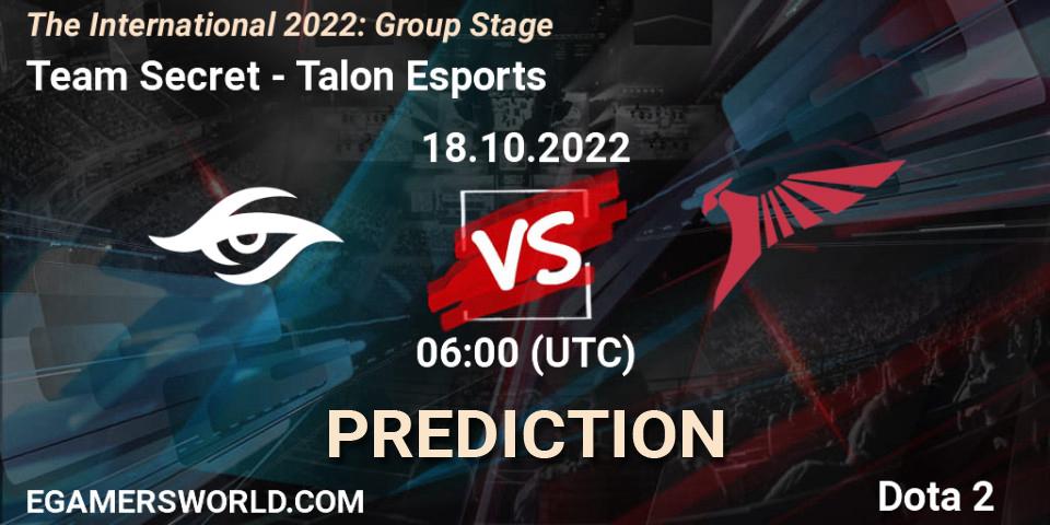 Prognose für das Spiel Team Secret VS Talon Esports. 18.10.22. Dota 2 - The International 2022: Group Stage