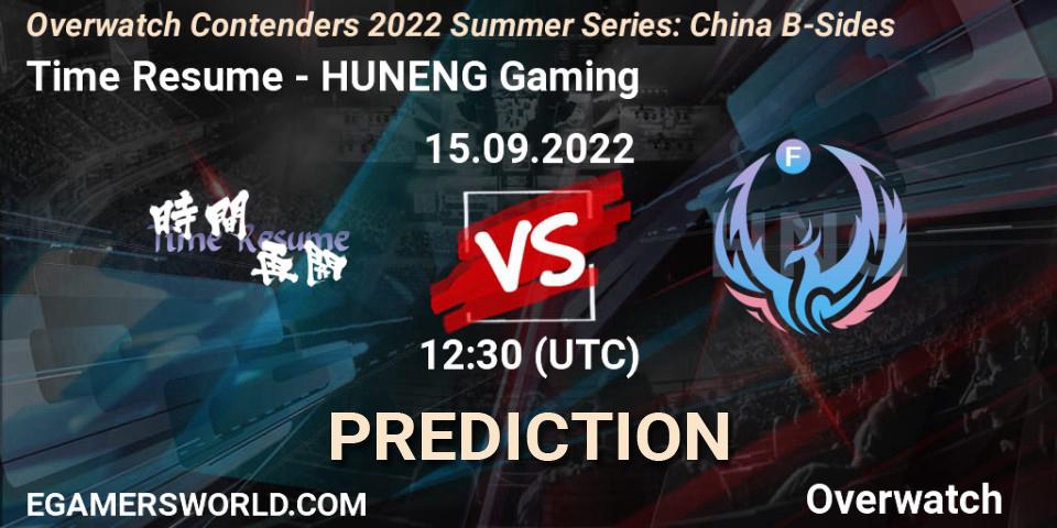 Prognose für das Spiel Time Resume VS HUNENG Gaming. 15.09.2022 at 11:45. Overwatch - Overwatch Contenders 2022 Summer Series: China B-Sides