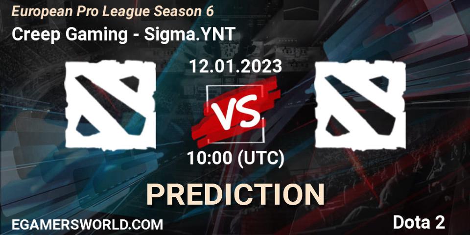 Prognose für das Spiel Creep Gaming VS Sigma.YNT. 12.01.23. Dota 2 - European Pro League Season 6