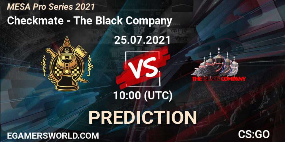 Prognose für das Spiel Checkmate VS The Black Company. 25.07.2021 at 12:00. Counter-Strike (CS2) - MESA Pro Series 2021