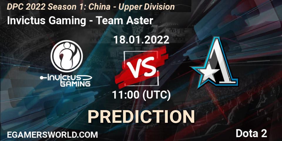 Prognose für das Spiel Invictus Gaming VS Team Aster. 18.01.2022 at 10:55. Dota 2 - DPC 2022 Season 1: China - Upper Division
