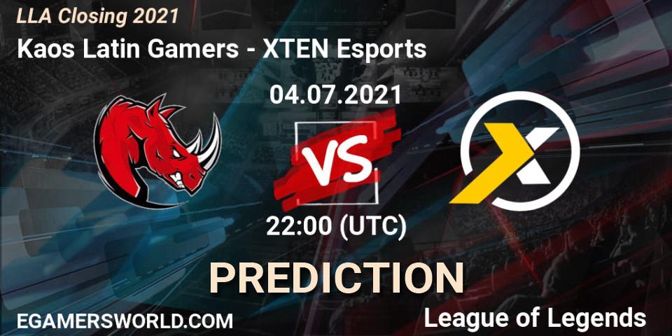 Prognose für das Spiel Kaos Latin Gamers VS XTEN Esports. 05.07.21. LoL - LLA Closing 2021