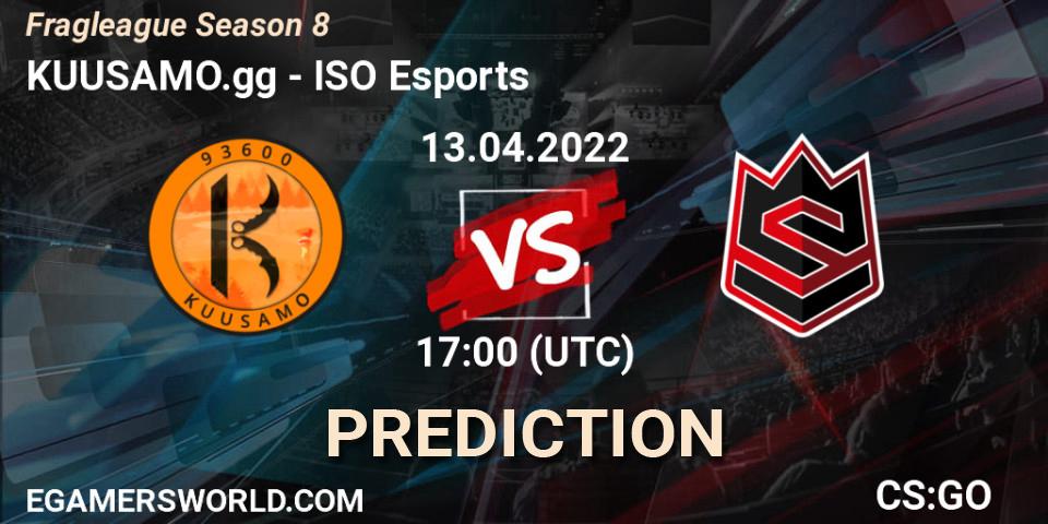 Prognose für das Spiel KUUSAMO.gg VS ISO Esports. 13.04.2022 at 17:00. Counter-Strike (CS2) - Fragleague Season 8