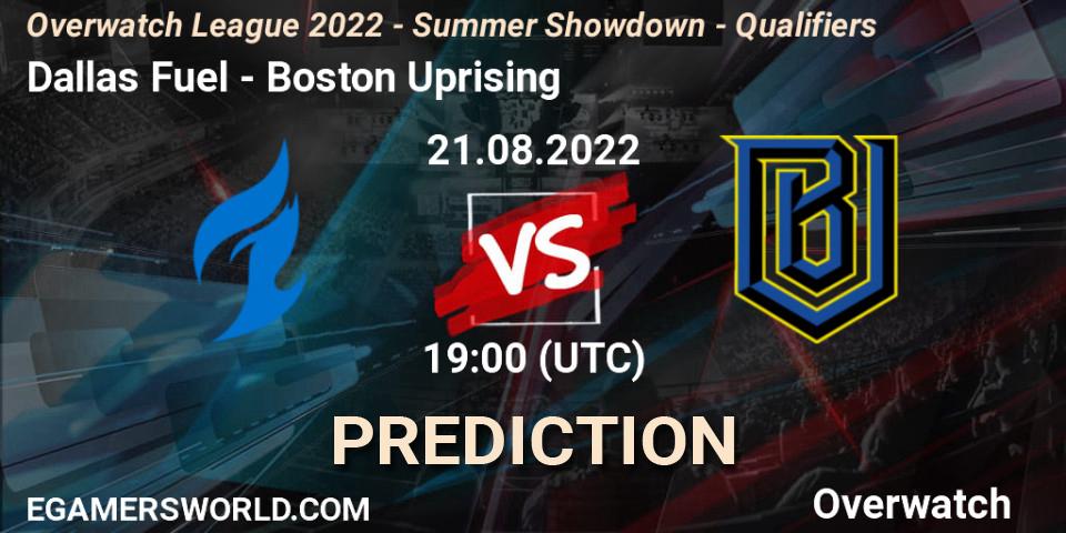 Prognose für das Spiel Dallas Fuel VS Boston Uprising. 21.08.22. Overwatch - Overwatch League 2022 - Summer Showdown - Qualifiers