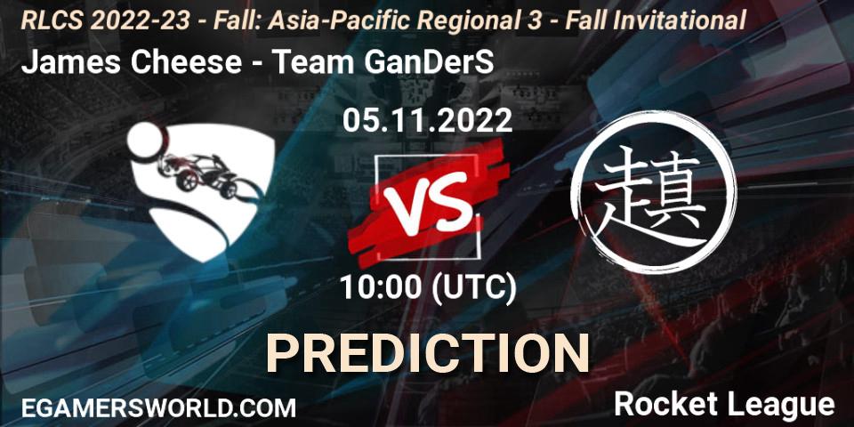 Prognose für das Spiel James Cheese VS Team GanDerS. 05.11.2022 at 10:00. Rocket League - RLCS 2022-23 - Fall: Asia-Pacific Regional 3 - Fall Invitational