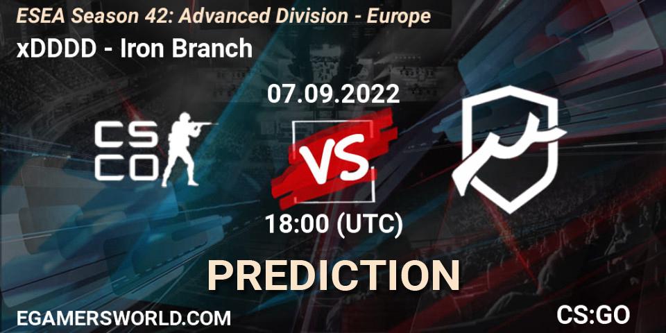 Prognose für das Spiel xDDDD VS Iron Branch. 07.09.2022 at 18:00. Counter-Strike (CS2) - ESEA Season 42: Advanced Division - Europe