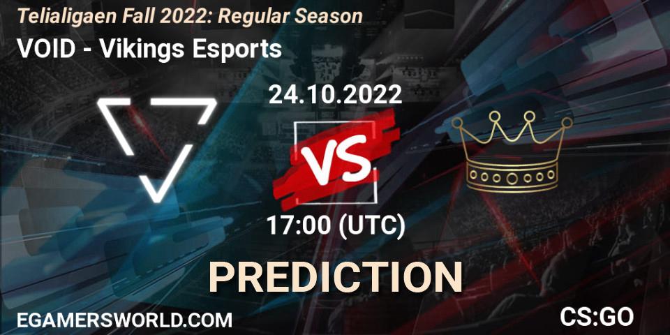 Prognose für das Spiel VOID VS Vikings Esports. 24.10.2022 at 16:00. Counter-Strike (CS2) - Telialigaen Fall 2022: Regular Season