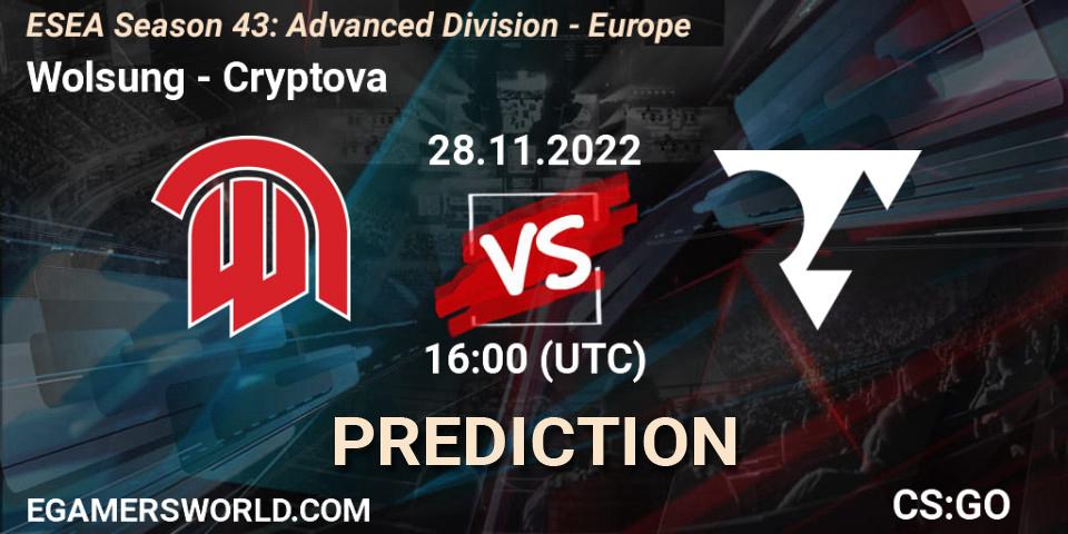 Prognose für das Spiel Wolsung VS Cryptova. 28.11.22. CS2 (CS:GO) - ESEA Season 43: Advanced Division - Europe