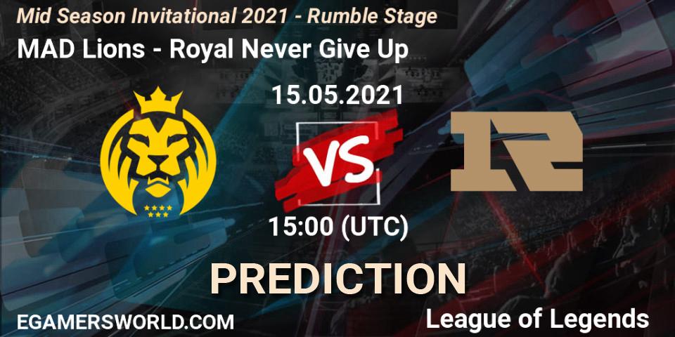 Prognose für das Spiel MAD Lions VS Royal Never Give Up. 15.05.2021 at 15:00. LoL - Mid Season Invitational 2021 - Rumble Stage