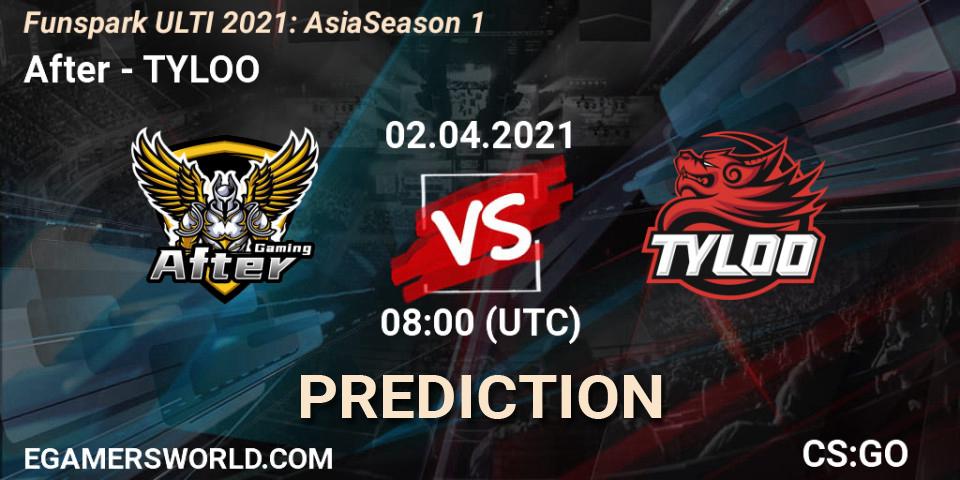 Prognose für das Spiel After VS TYLOO. 02.04.2021 at 07:35. Counter-Strike (CS2) - Funspark ULTI 2021: Asia Season 1