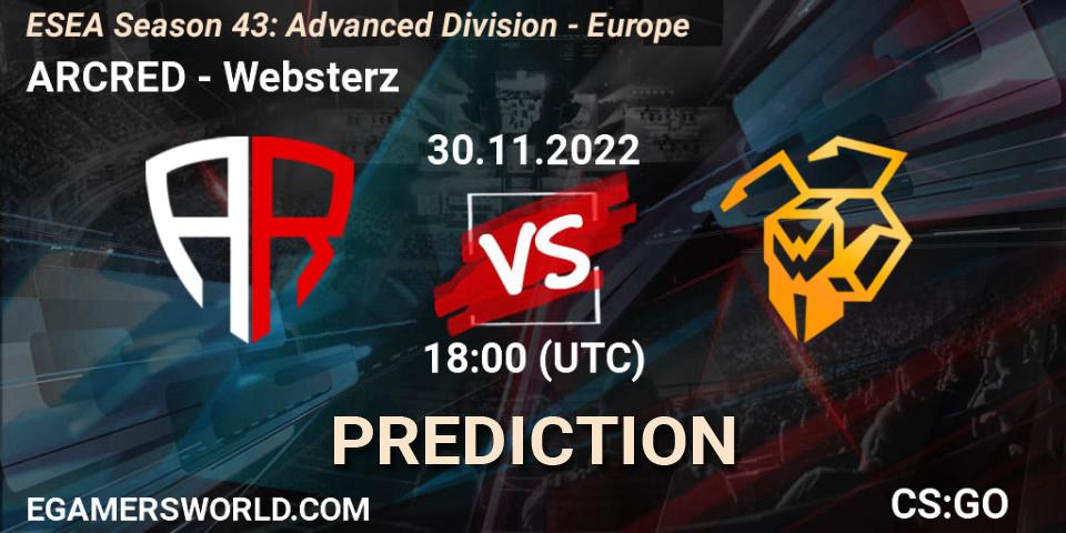 Prognose für das Spiel ARCRED VS Websterz. 30.11.22. CS2 (CS:GO) - ESEA Season 43: Advanced Division - Europe