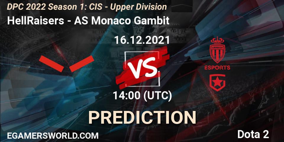 Prognose für das Spiel HellRaisers VS AS Monaco Gambit. 16.12.2021 at 14:57. Dota 2 - DPC 2022 Season 1: CIS - Upper Division