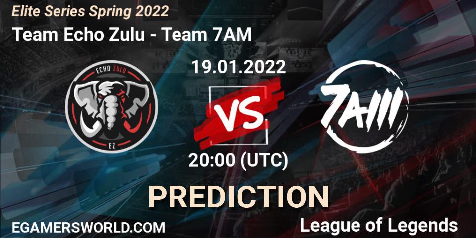Prognose für das Spiel Team Echo Zulu VS Team 7AM. 19.01.2022 at 20:00. LoL - Elite Series Spring 2022
