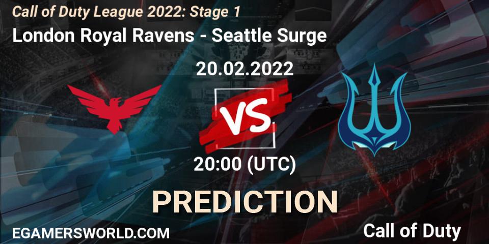 Prognose für das Spiel London Royal Ravens VS Seattle Surge. 20.02.2022 at 20:00. Call of Duty - Call of Duty League 2022: Stage 1