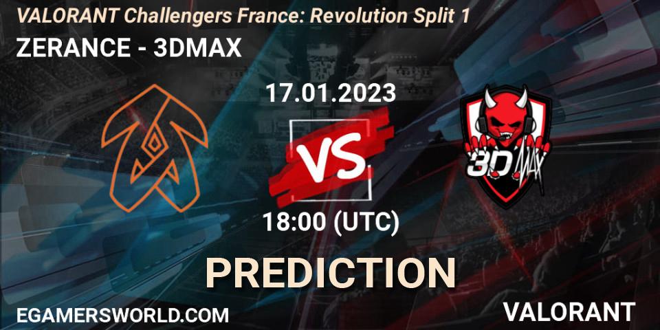 Prognose für das Spiel ZERANCE VS 3DMAX. 17.01.2023 at 18:30. VALORANT - VALORANT Challengers 2023 France: Revolution Split 1