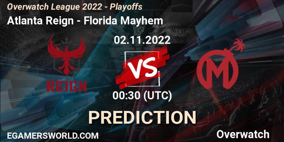 Prognose für das Spiel Atlanta Reign VS Florida Mayhem. 02.11.22. Overwatch - Overwatch League 2022 - Playoffs