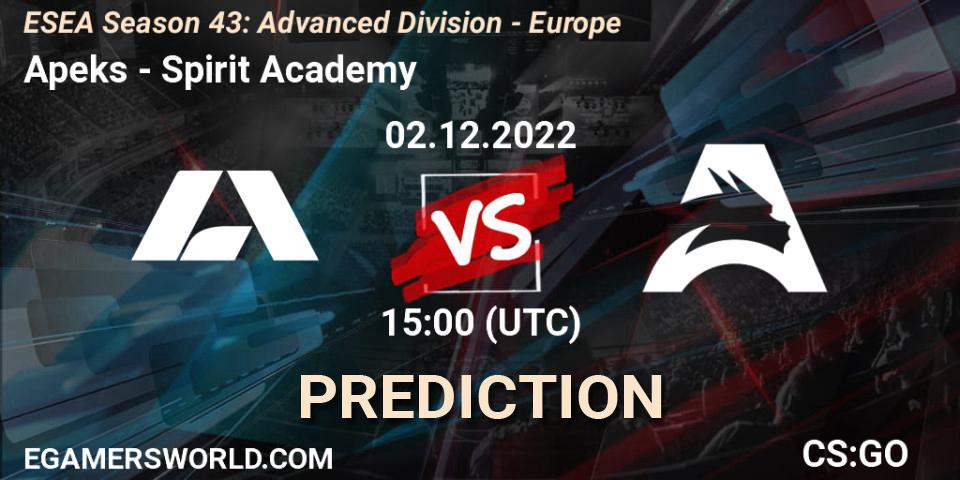 Prognose für das Spiel Apeks VS Spirit Academy. 02.12.22. CS2 (CS:GO) - ESEA Season 43: Advanced Division - Europe