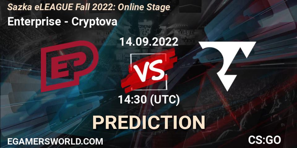 Prognose für das Spiel Enterprise VS Cryptova. 14.09.2022 at 14:30. Counter-Strike (CS2) - Sazka eLEAGUE Fall 2022: Online Stage