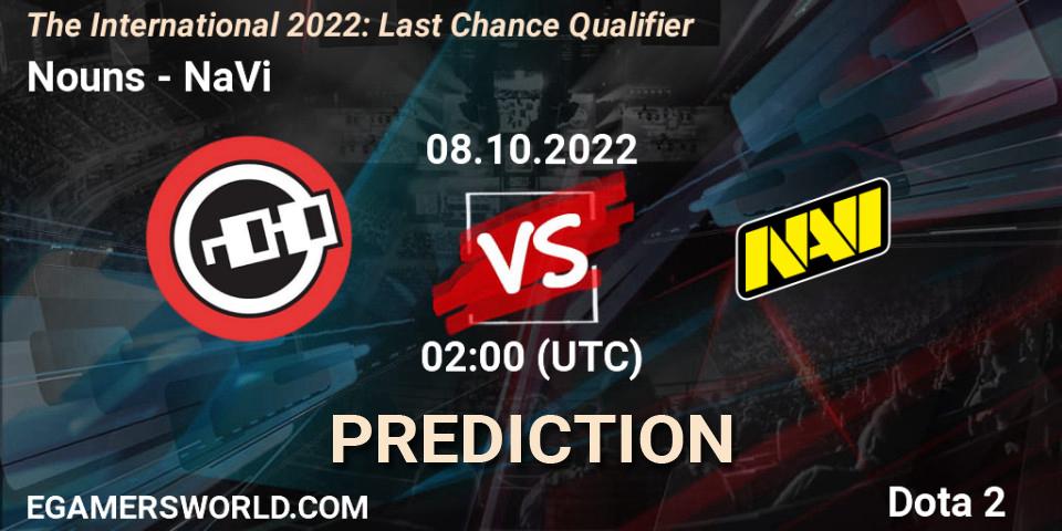 Prognose für das Spiel Nouns VS NaVi. 08.10.22. Dota 2 - The International 2022: Last Chance Qualifier