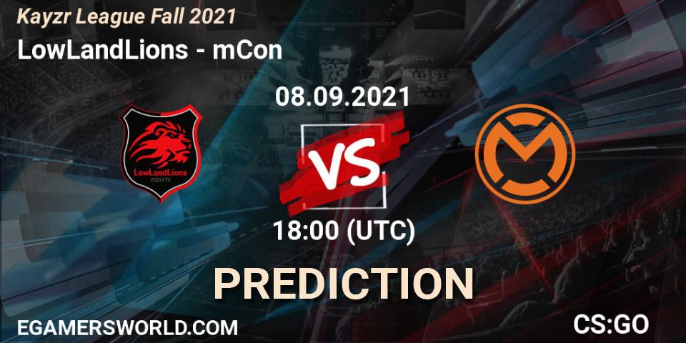 Prognose für das Spiel LowLandLions VS mCon. 08.09.2021 at 18:00. Counter-Strike (CS2) - Kayzr League Fall 2021