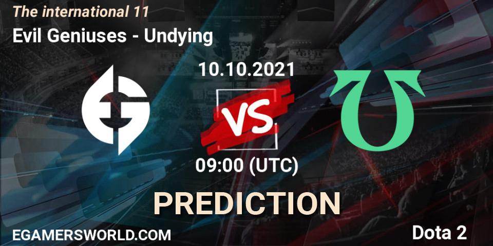 Prognose für das Spiel Evil Geniuses VS Undying. 10.10.2021 at 09:55. Dota 2 - The Internationa 2021